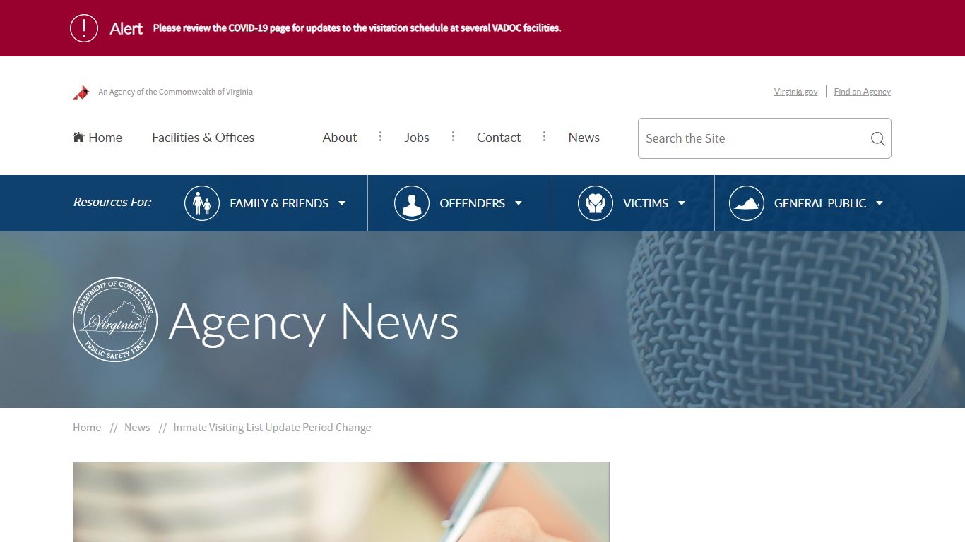 VADOC — Inmate Visiting List Update Period Change